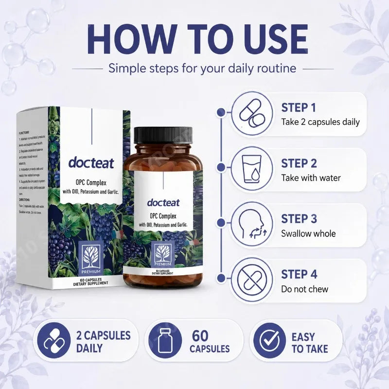 Docteat OPC Complex – Grape Seed Extract, Garlic & Potassium 60ct