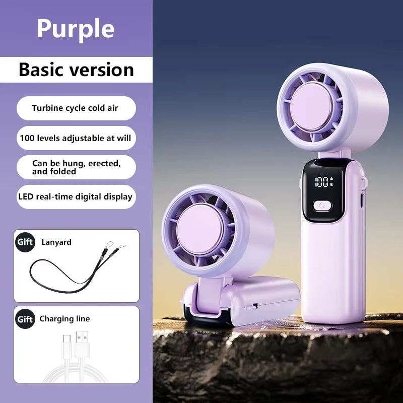 Lenovo Refrigeration Handheld Electric Fan High-speed Violent Turbo Fan Folding Neck Hanging Ice Pack Small Fan Office Outdoor Peaceful Pleasures Health and Wellness Purple No Ice Cold