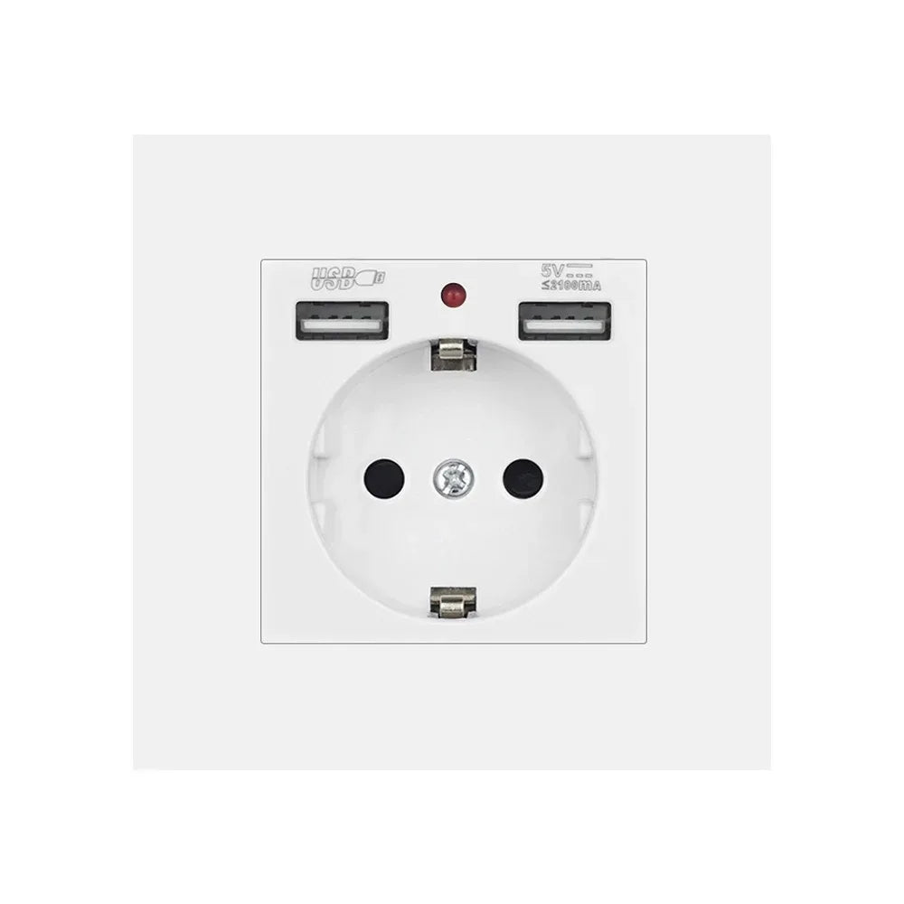 EU Standard Wall Socket 20W USB & Type-C Fast Charging 5V/2A Dual Ports 86x86mm Flame Retardant Panel CE Certified Peaceful Pleasures Health and Wellness