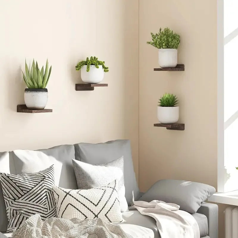 4-Pack Small Wood Floating Shelves – 5" Mini Wall Display Ledges