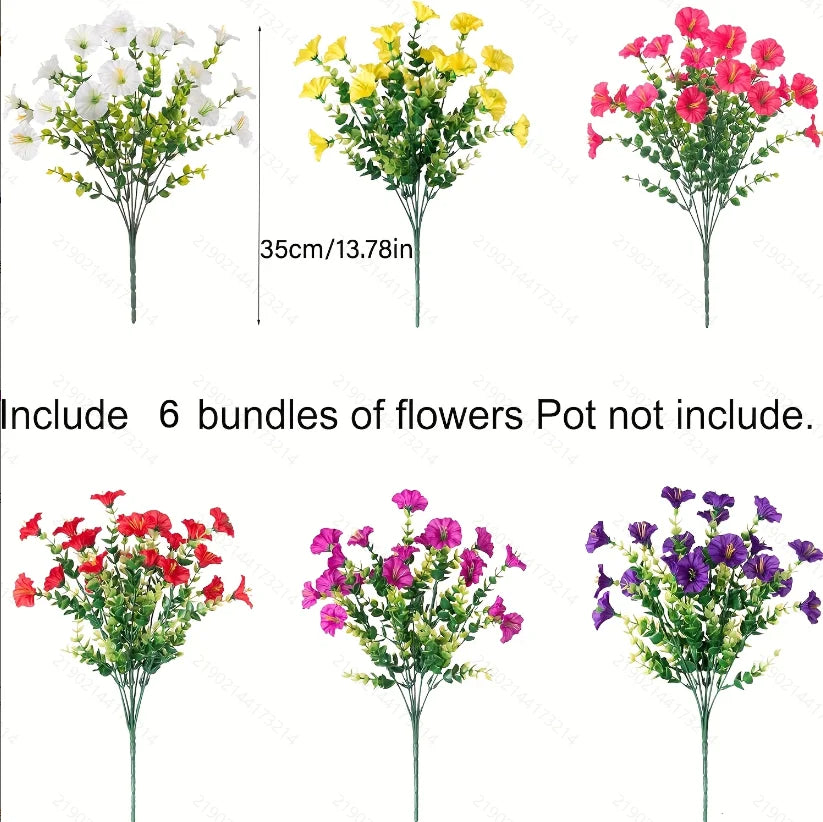 Outdoor Artificial Silk Morning Glory Flowers – 6 Bundle Set