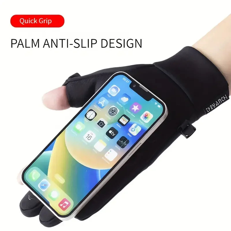 1 Pair Outdoor Sports Gloves, Waterproof Windproof Padded Warm Two-Finger Touch Screen Gloves For rRiding, Fishing, Running Peaceful Pleasures Health and Wellness
