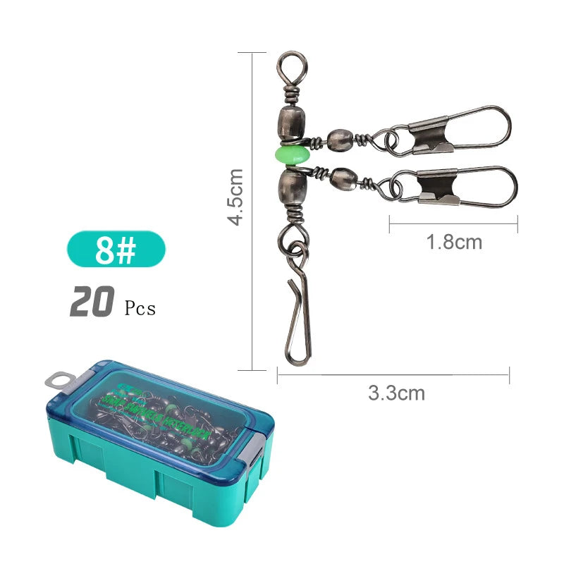 8 # 10 # Luyamu Shrimp Fishing Group Luminous Ball Bearing Rolling and Rotating Solid Ring Buckle Set Pin Set Fishing Connector Peaceful Pleasures Health and Wellness No.8-Blue-20Pcs