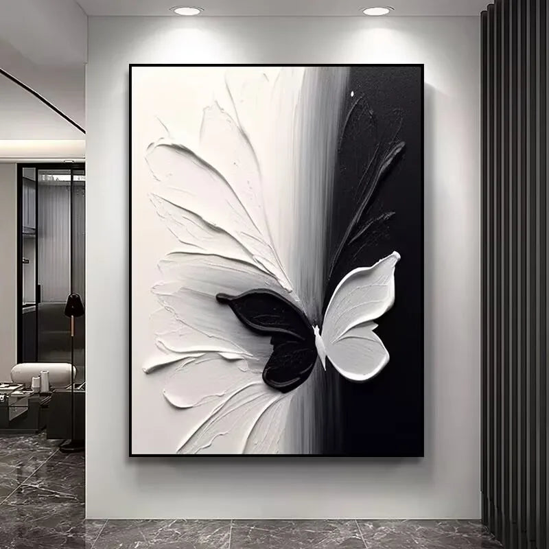 Beautiful Picture For Home Decoration Texture Oil Painting Handmade White And Black Butterfly Wall Art Poster For Living Room Peaceful Pleasures Health and Wellness