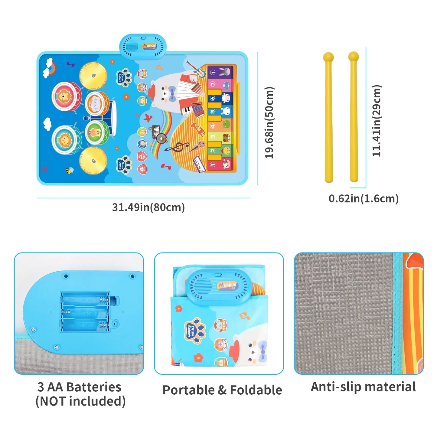 80x50cm Cartoon Musical Piano Mat Floor Play Kids Educational Toys