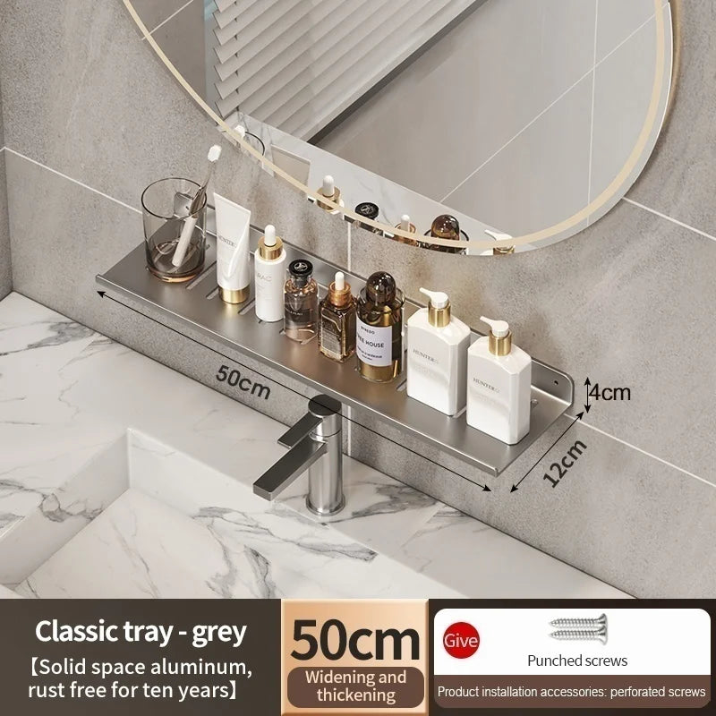 Metal Bathroom Faucet Storage Tray & Wall-Mount Rack
