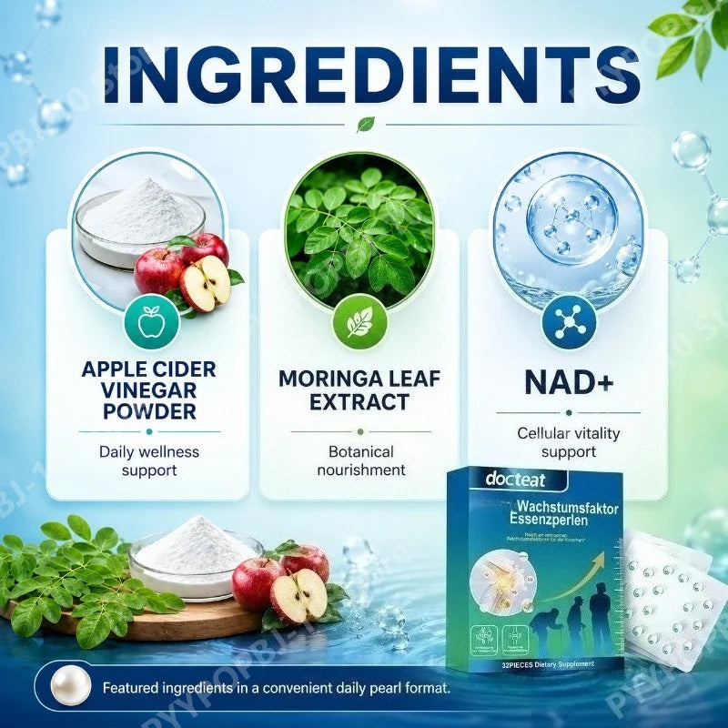 Daily Wellness Pearls – ACV, Moringa & NAD+ Supplement | 32ct