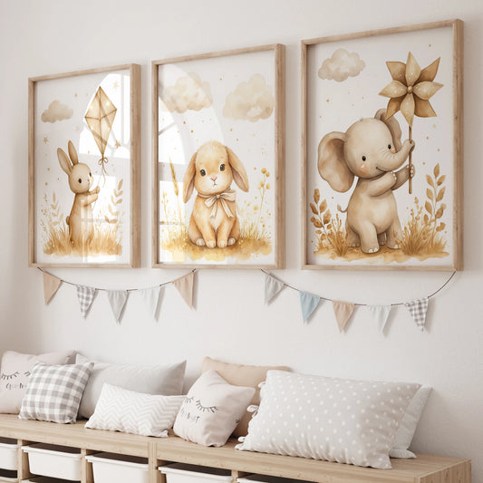 3-Piece Cartoon Animals Canvas Wall Art | Kids Room Decor Canvas Wall Art Set Peaceful Pleasures Health and Wellness GP061-3pcs 30x40cm Wood Framed