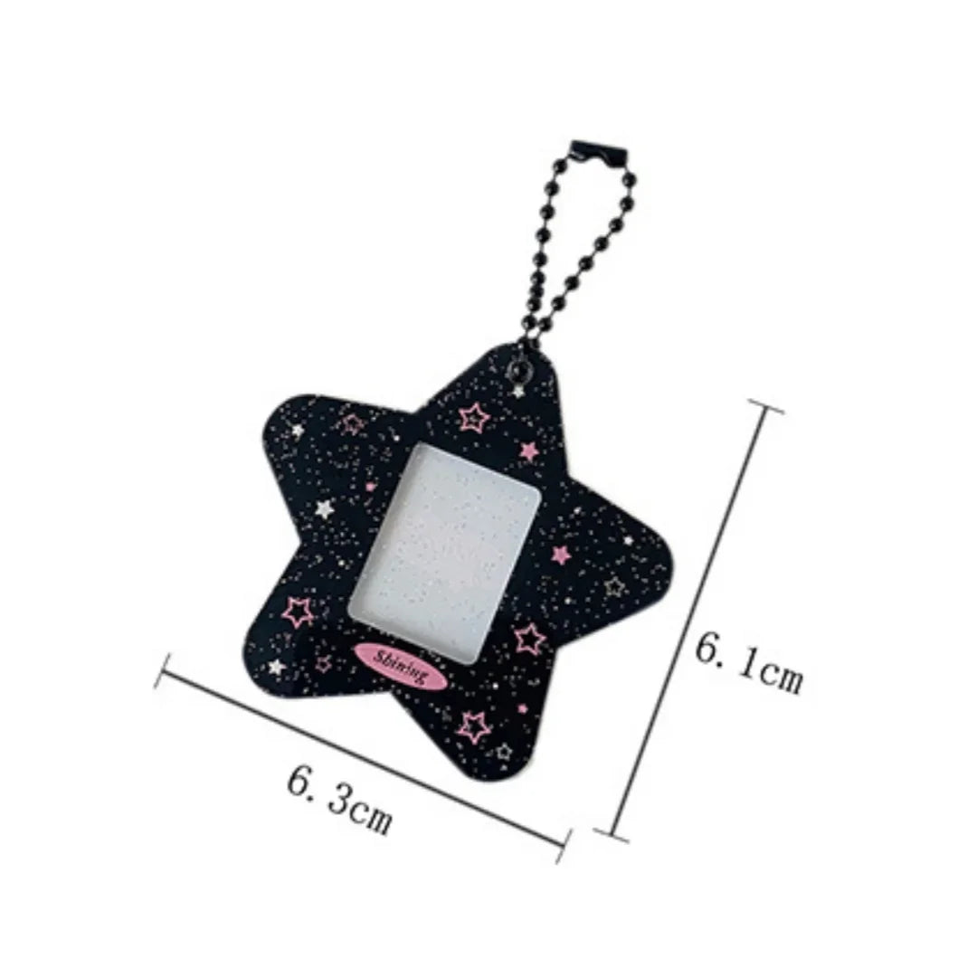 Glitter Five-pointed Star Hard Card Holder One-inch Student ID Photo Decorative Pendant New Acrylic Keychain Pendant Card Holder Peaceful Pleasures Health and Wellness