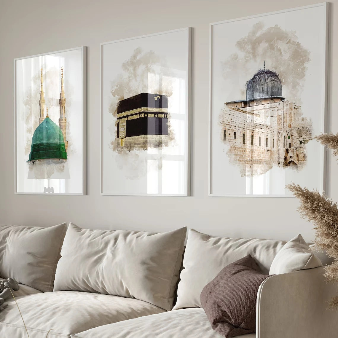 3pcs Modern Islamic Mosque Wall Art Print Canvas Painting Poster Picture For Living Room,Bedroom Home Decor Peaceful Pleasures Health and Wellness