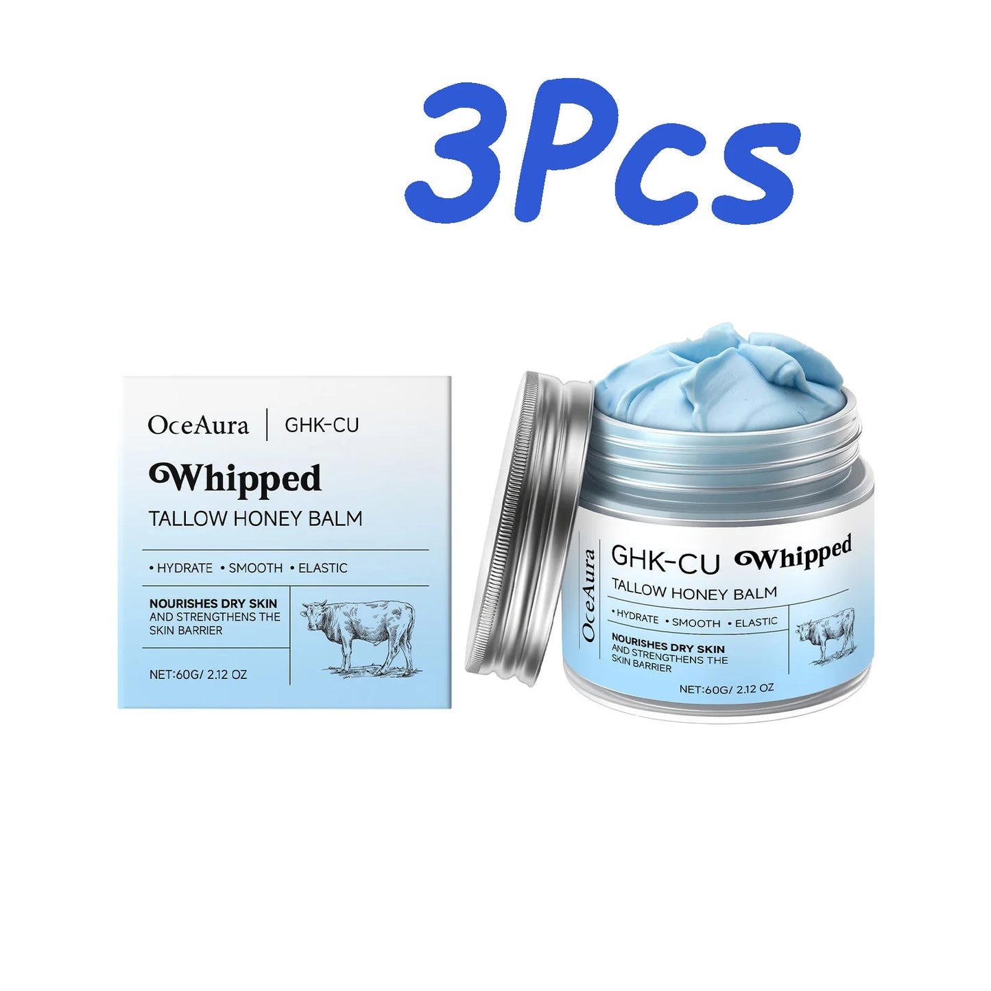 Whipped Tallow Honey Balm Deep Moisturizing for Dry Cracked Skin Non-Greasy Body Butter Brightening Tightening Face Cream Care Peaceful Pleasures Health and Wellness 3 x 60g boxed
