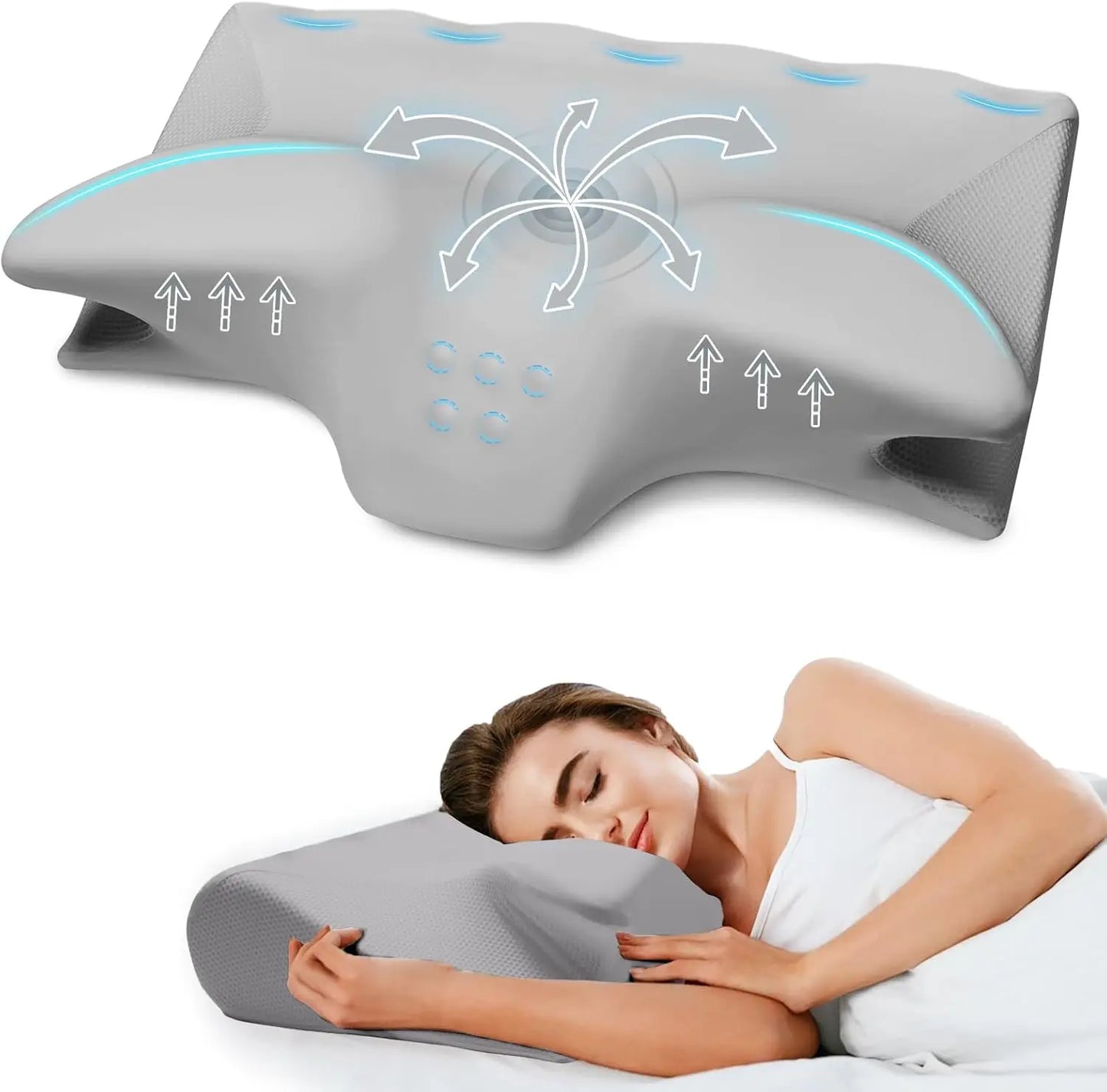 Cooling Memory Foam Neck Pillow for Pain Relief – Grey Neck Pillow Peaceful Pleasures Health and Wellness United States