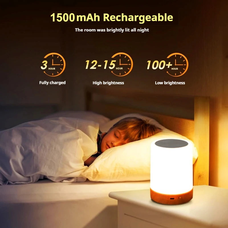 16 Colors Touch Control Bedside Table Lamp RGB USB Rechargeable Night Light Desk Lamp Bedroom Decoration Gift Dining Table Light Peaceful Pleasures Health and Wellness