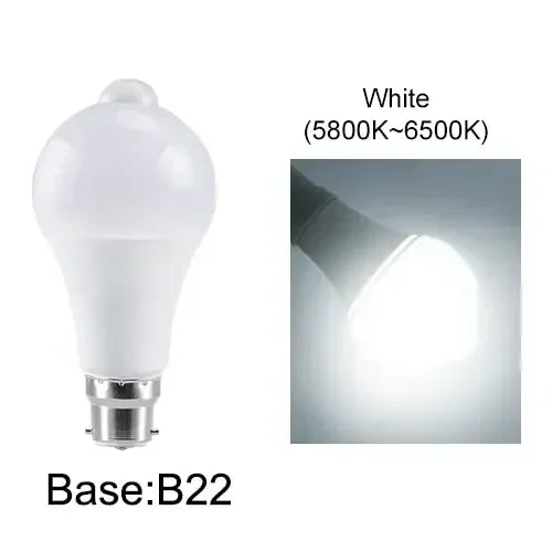 PIR Motion Sensor LED Bulb E27 B22 12W–20W Auto On/Off