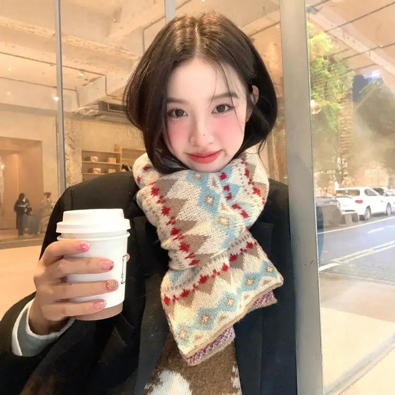 Women's Retro Jacquard Knit Winter Scarf – Thick & Warm