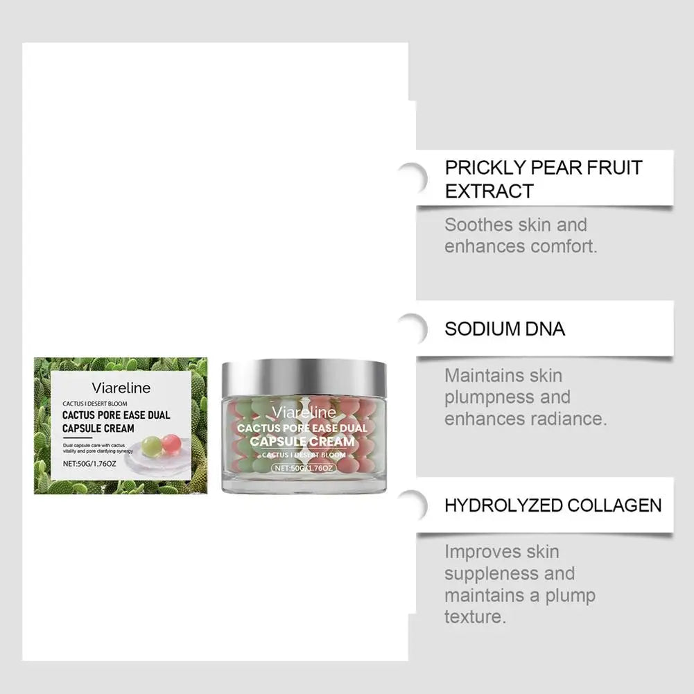 50g Soothing Nourishing Double-effect Capsule Cream Reduce Puffiness Shrinks Pore Clarifying Cactus Pore Ease Dual Capsule Cream Peaceful Pleasures Health and Wellness