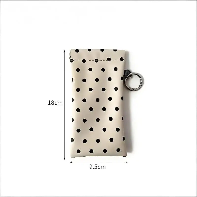 Polka Dot PU Leather Eyeglass Pouch with Keychain | Soft Case