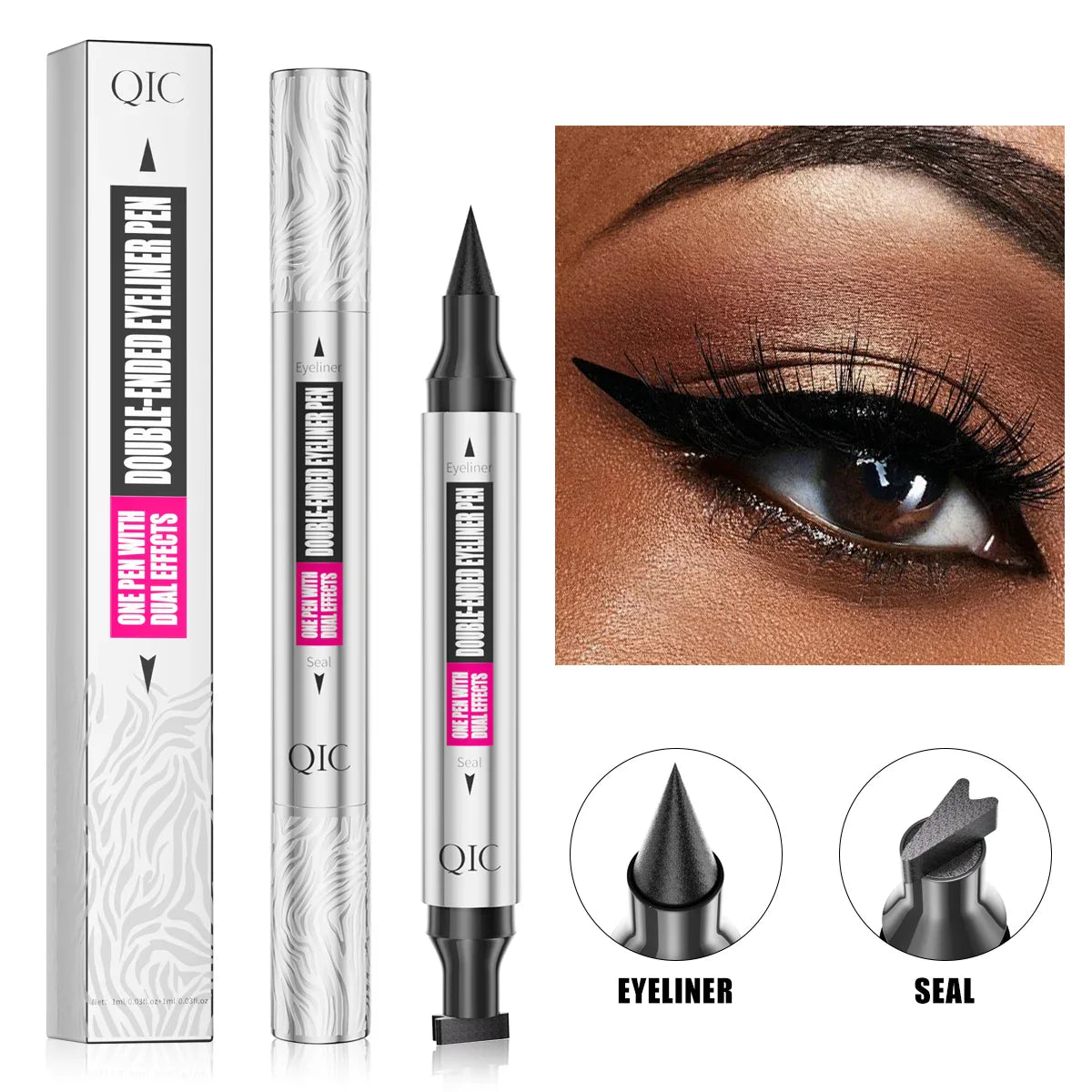 QIC 2-in-1 Eyeliner Stamp Pen – Waterproof & Quick Dry