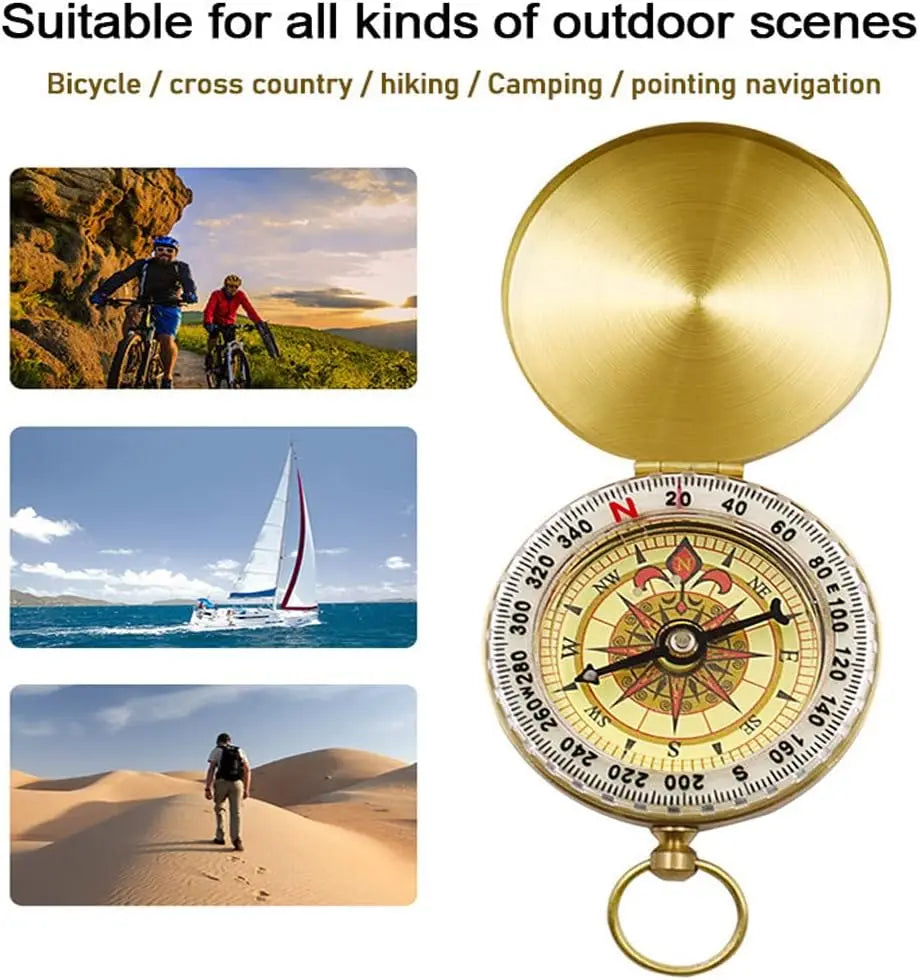 Camping Survival Compass for Hiking,Glow in The Dark Waterproof Vintage GearCompass for Hunting Outdoor Navigation Tool Peaceful Pleasures Health and Wellness