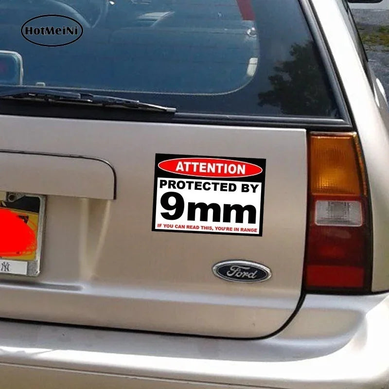 13cm*9.75cm Protected 9 mm Warning Sticker Safe Amendment Car Sticker Peaceful Pleasures Health and Wellness