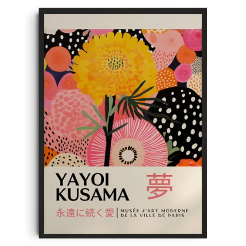 Abstract Yayoi Kusama Style Canvas Poster, Japanese Modern Art Mural Frameless Wall Art for Home Living Room Gallery Decor Peaceful Pleasures Health and Wellness