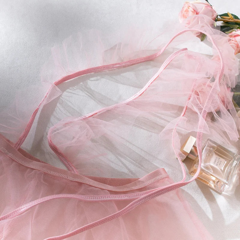 Women's Sheer Babydoll Lingerie Set | Lace Voile Knit