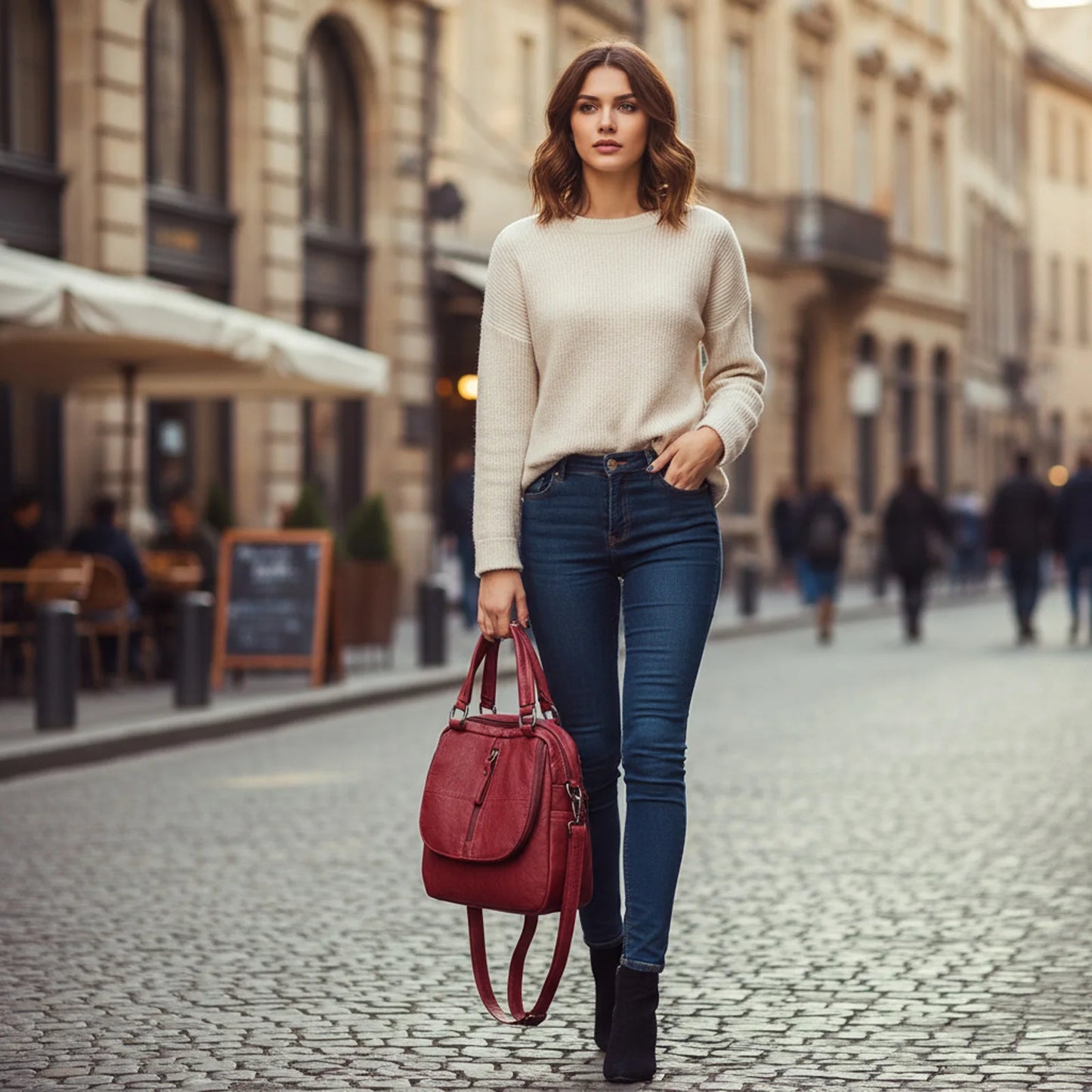 Women's Backpack Daily Commute School Travel Soft PU Leather Multiway Shoulder Bag Versatile Retro Chic Fashionable Peaceful Pleasures Health and Wellness