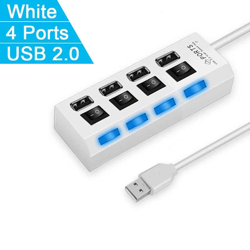 4/7 Port USB 2.0 Hub Splitter with LED Switch | PC & Laptop