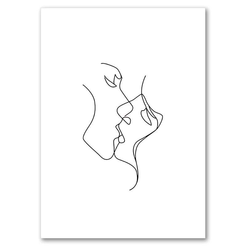 Black And White Line Drawing Couple Kiss Canvas Prints Heart Art Painting Hand In Hand Poster Minimalist Pictures Home Decor Peaceful Pleasures Health and Wellness 9956-10 35x45cm