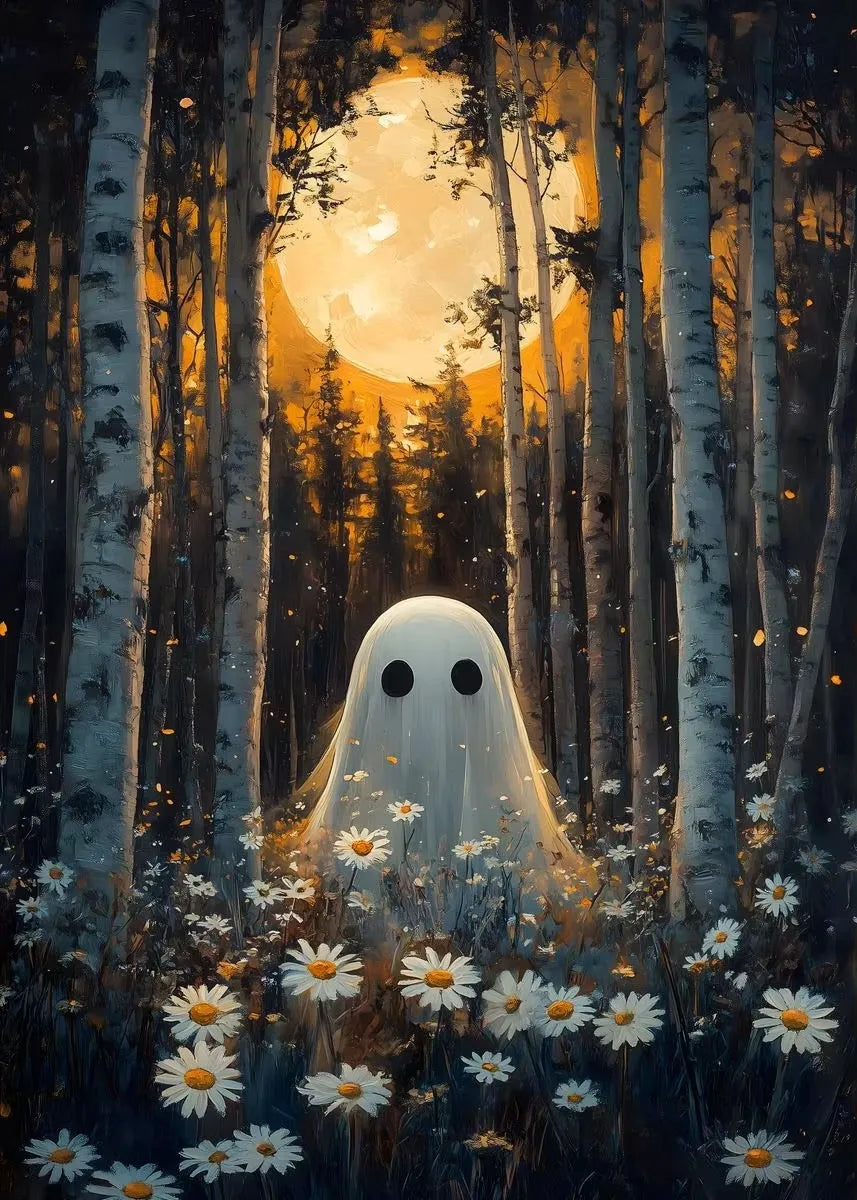 Halloween Ghost & Pumpkin Canvas Wall Art | Dark Academia Poster Canvas Wall Art Peaceful Pleasures Health and Wellness ZLH5349 40x50cm No Frame