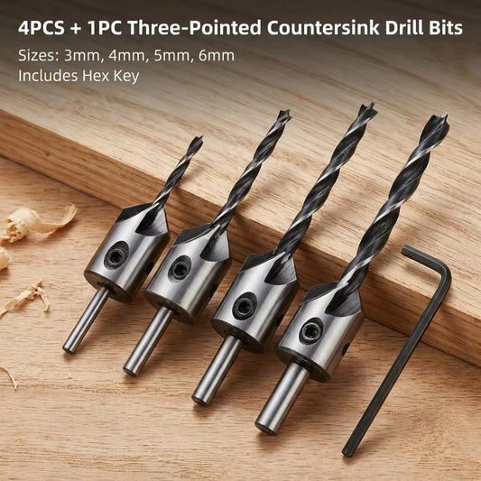 4-Piece Countersink Drill Bit Set – 3–6mm Wood Screw Bits Countersink Drill Bit Set Peaceful Pleasures Health and Wellness
