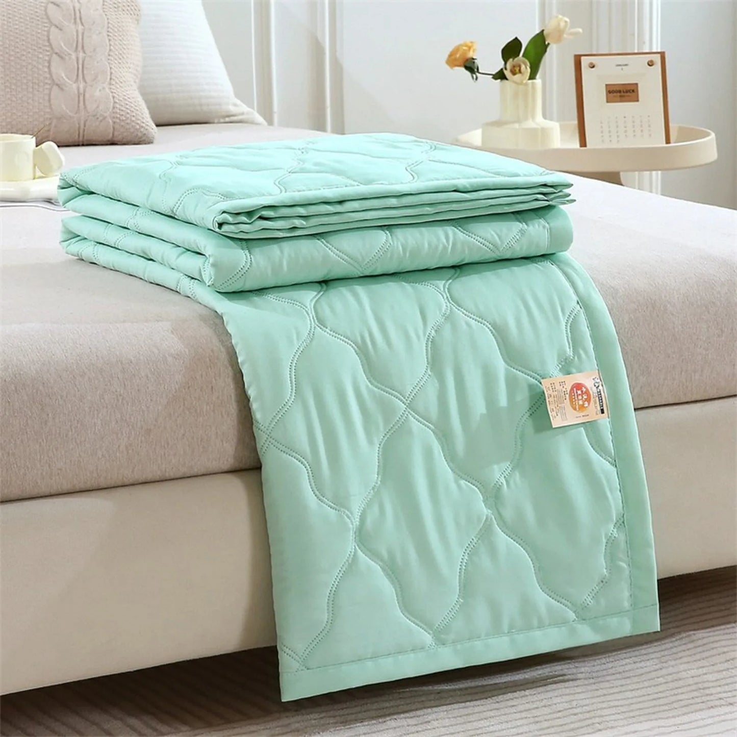 New Double Sided Cooling Blanket Cold Effect Skin-Friendly Conditioning Quilt Spring Summer Breathable Cooler Quilt Peaceful Pleasures Health and Wellness Mint Green One Size