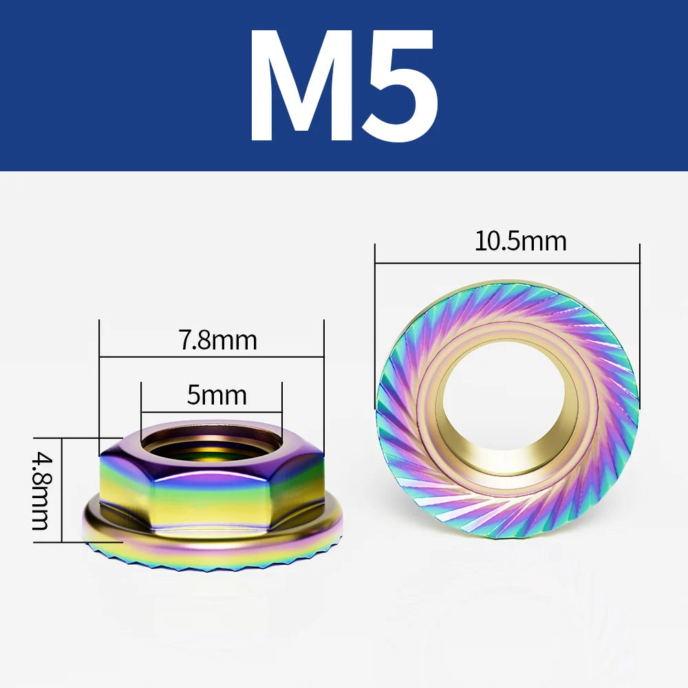 Titanium Blue Stainless Steel Flange Hex Nuts M4–M10 | 5-Pack