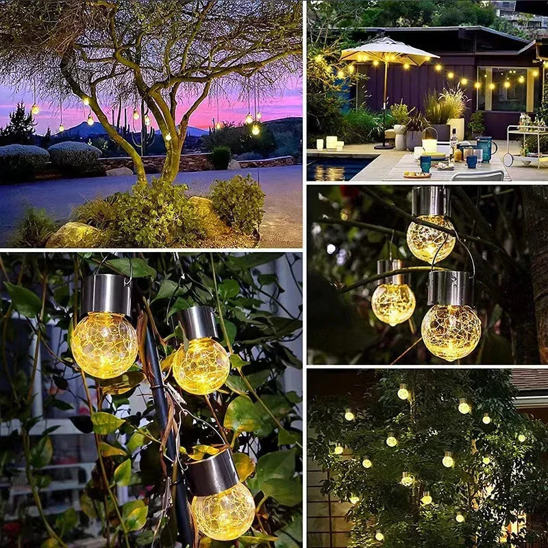Solar Hanging Garden Lights – Colorful LED Cracked Glass Ball