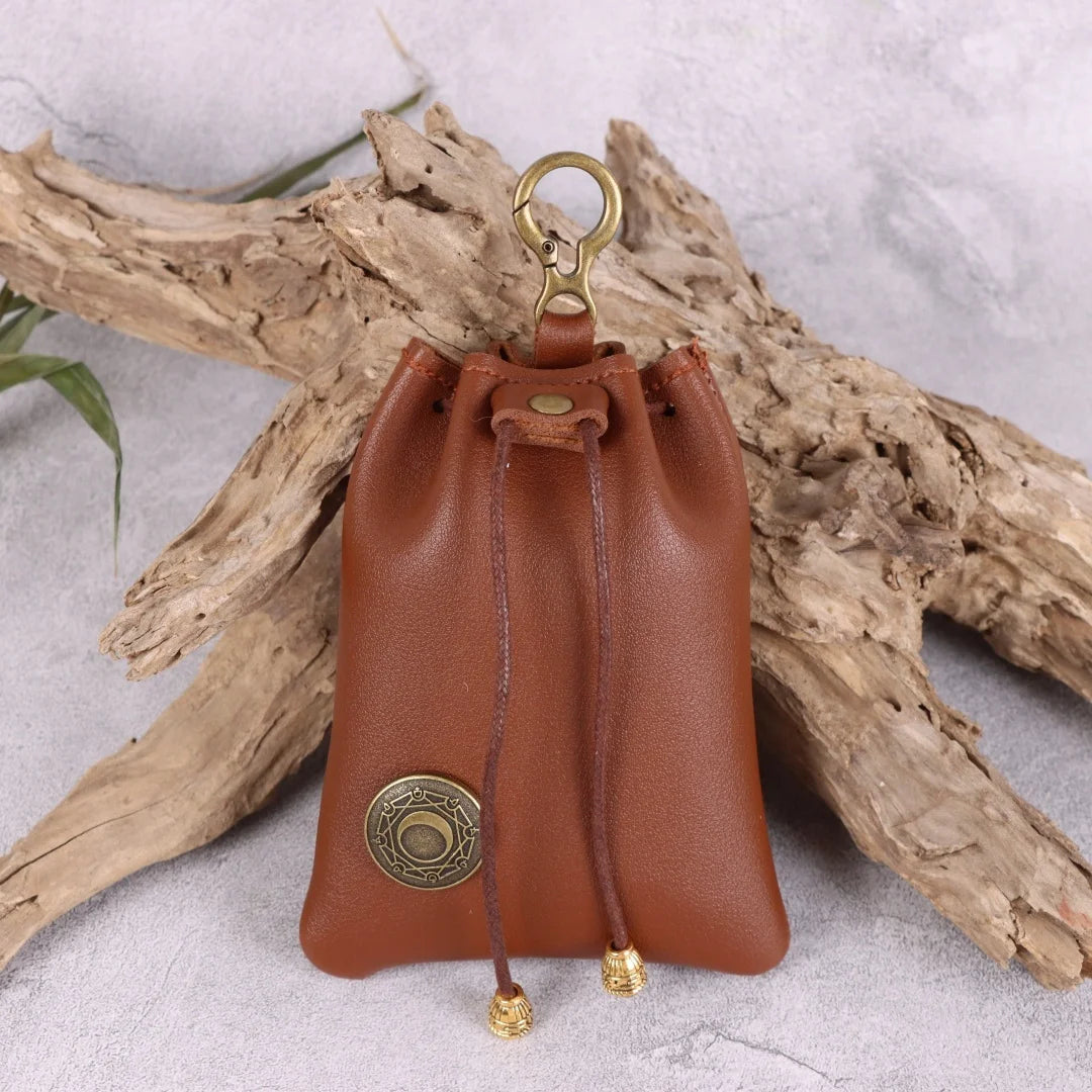 Medieval Faux Leather Retro Waist Bag Hangable Drawstring Outdoor