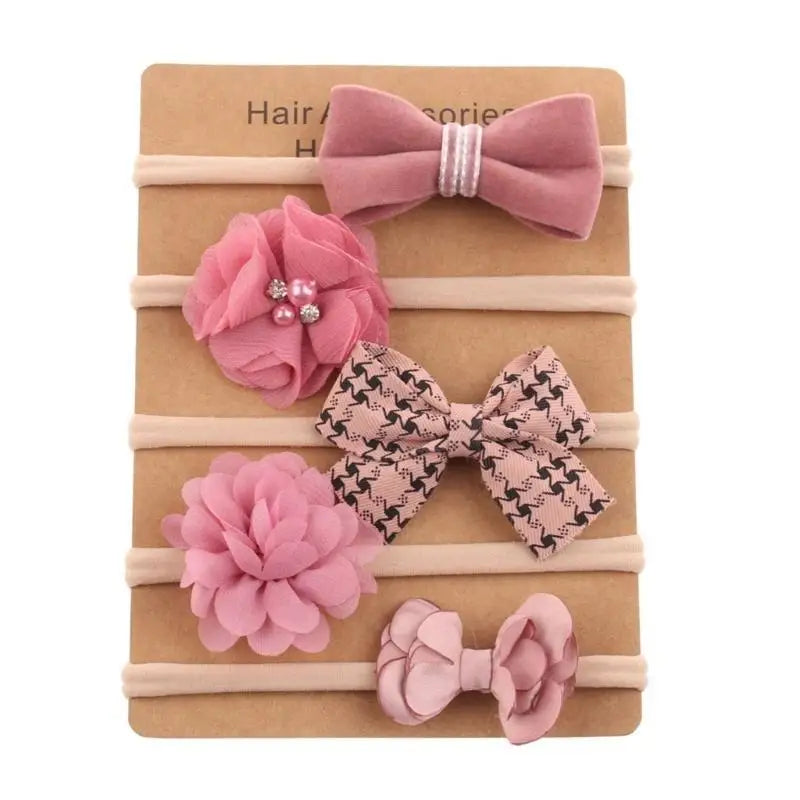 Baby Nylon Headbands Set of 5 | Soft Breathable Girls Hair Bands