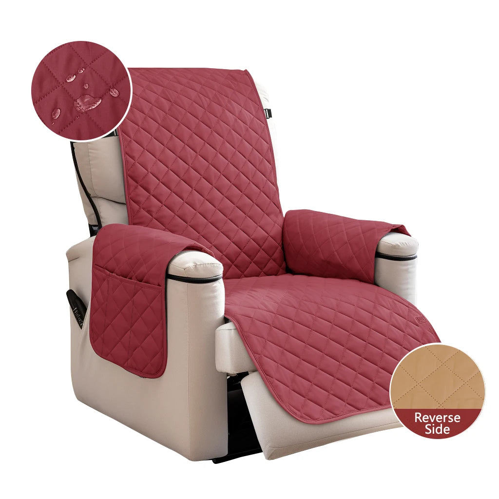 100% Waterproof Recliner Chair Covers Recliner Cover Non-Slip Dog Chair Cover Washable Slipcover with Pocket Elastic Straps Peaceful Pleasures Health and Wellness Red