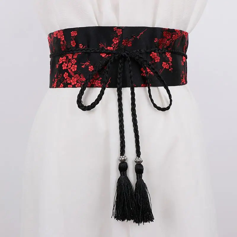 Vintage Floral Embroidered Wrap Belt | Chinese Style Tassel