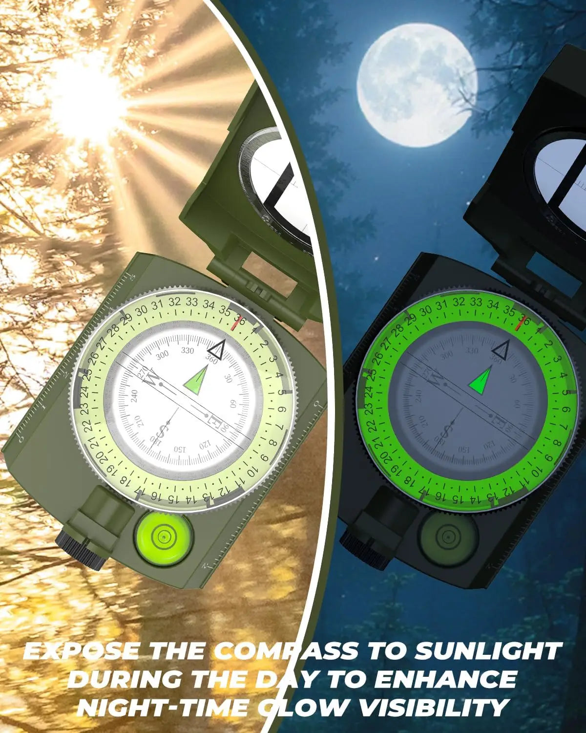 Tactical Waterproof Compass High Precision Professional Metal Sight Clinometer Compass Luminous for Outdoor Survival Essential ﻿ Peaceful Pleasures Health and Wellness