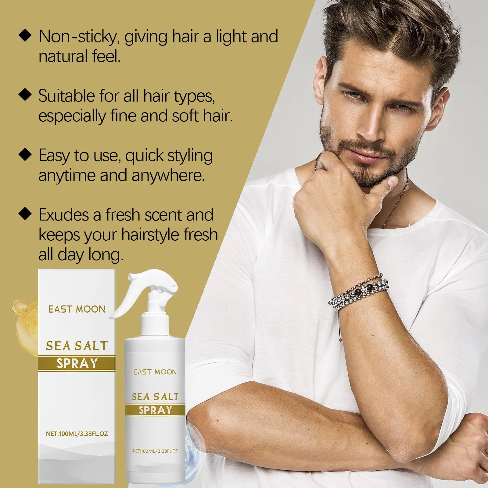 Men's Sea Salt Spray Texturizing Spray for Hair Spray with Aloe Vera Sea Kelp Extract Natural Hold Beach Waves Grooming Styling Peaceful Pleasures Health and Wellness
