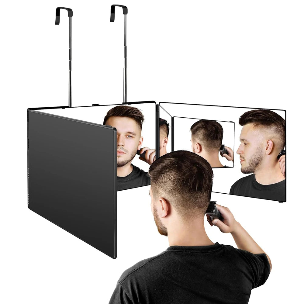S Travel Portable 360 Trifold Vanity Makeup Mirror with Height Adjustable Telescoping Hook for Hair Self Cutting Fordable Mirror Peaceful Pleasures Health and Wellness