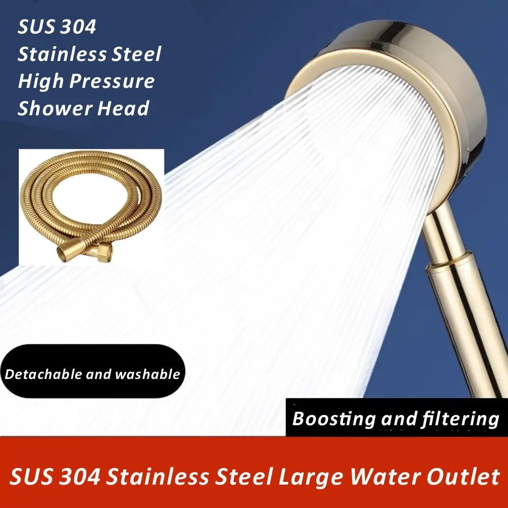 Gold SUS 304 Stainless Steel Rainfall Handheld Shower Head Set