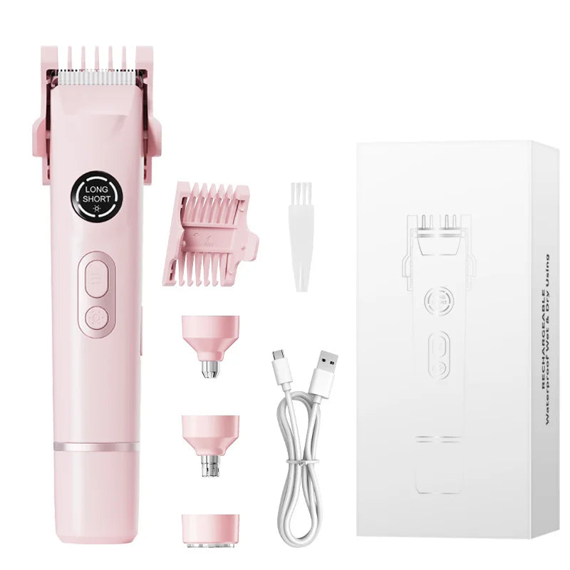 Newest 4-in-1 Electric Painless Hair Shaver IPX7 Waterproof Battery-Powered Dual Head Hair Removal for Women Men All Areas Peaceful Pleasures Health and Wellness Pink
