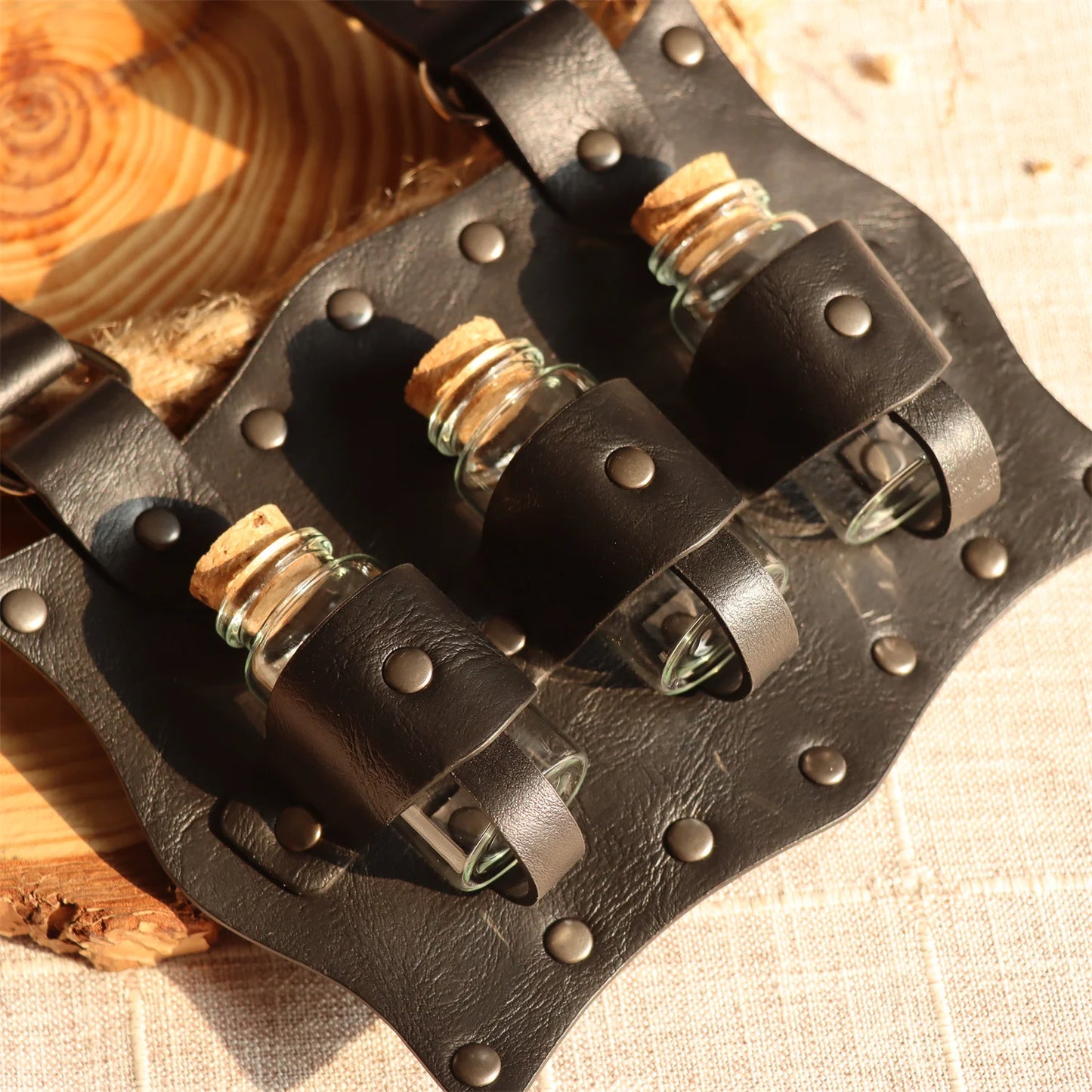 Medieval Witch Wizard Dark Magic Cork Bottle Leather Holder Waist