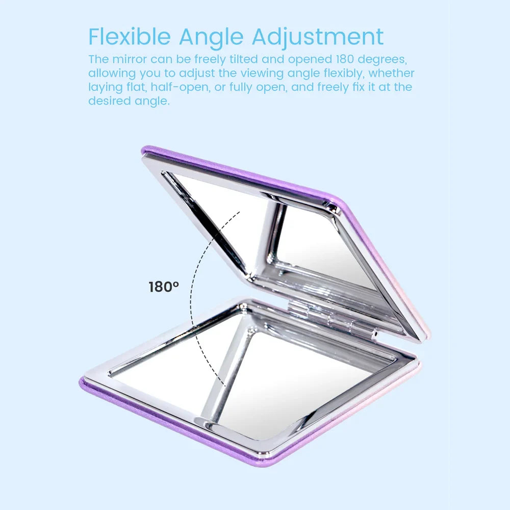 Square Folding Pocket Mirror – Gradient PU Leather, Dual-Sided