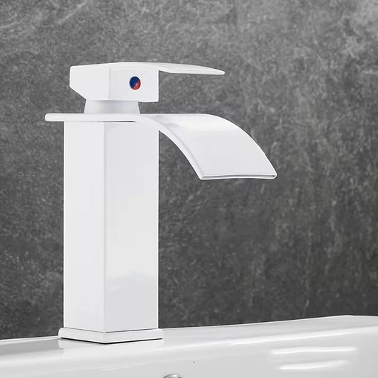 Pure White Waterfall Bathroom Basin Faucet | Single Handle Bathroom Basin Faucet Peaceful Pleasures Health and Wellness White Short