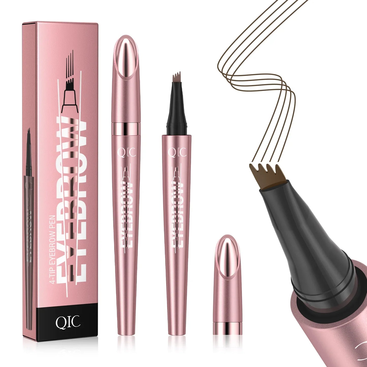 QIC 4-Tip Waterproof Eyebrow Pen – 6 Colors | Natural Look