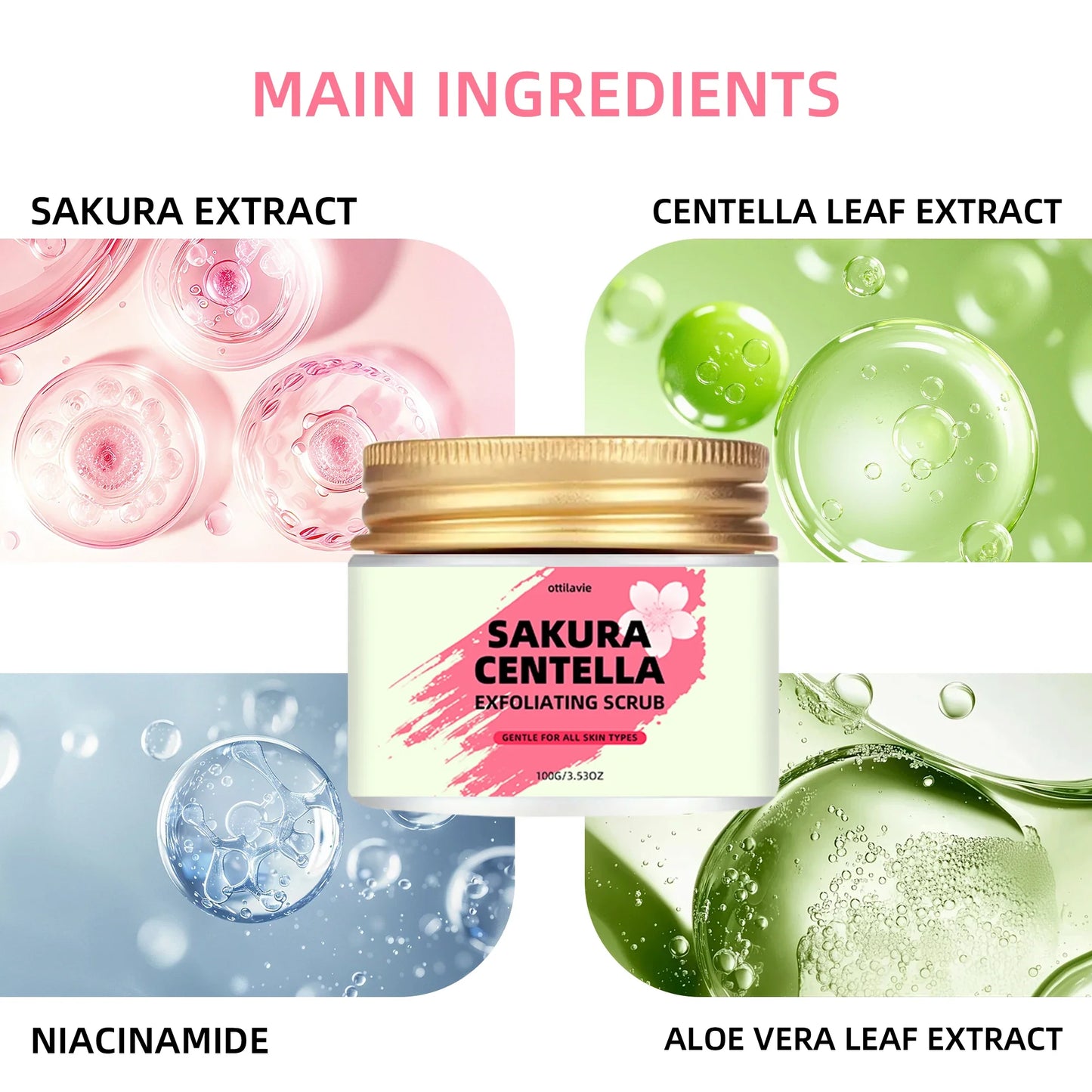 Ottilavie Sakura & Centella Scrub with Niacinamide | Face & Body