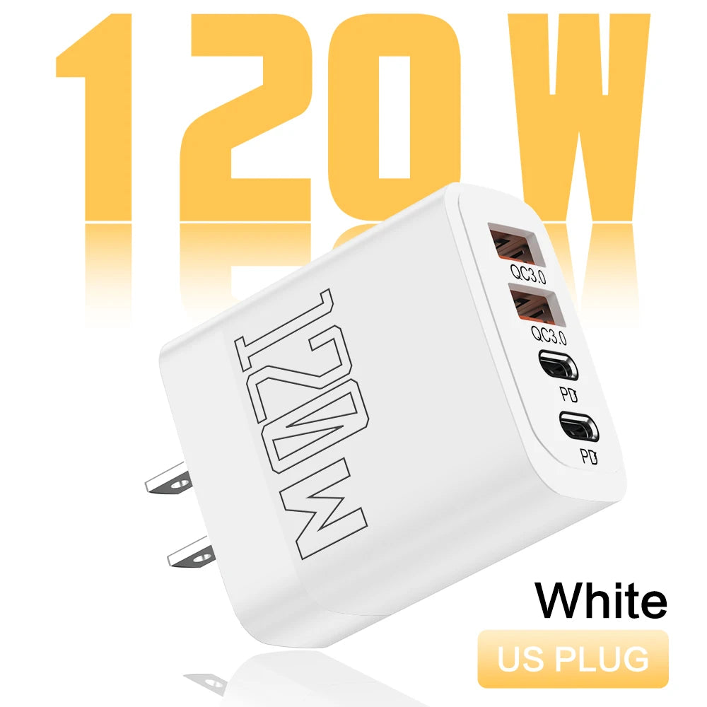 120W 4-Port USB-C PD Fast Charger | iPhone & Samsung