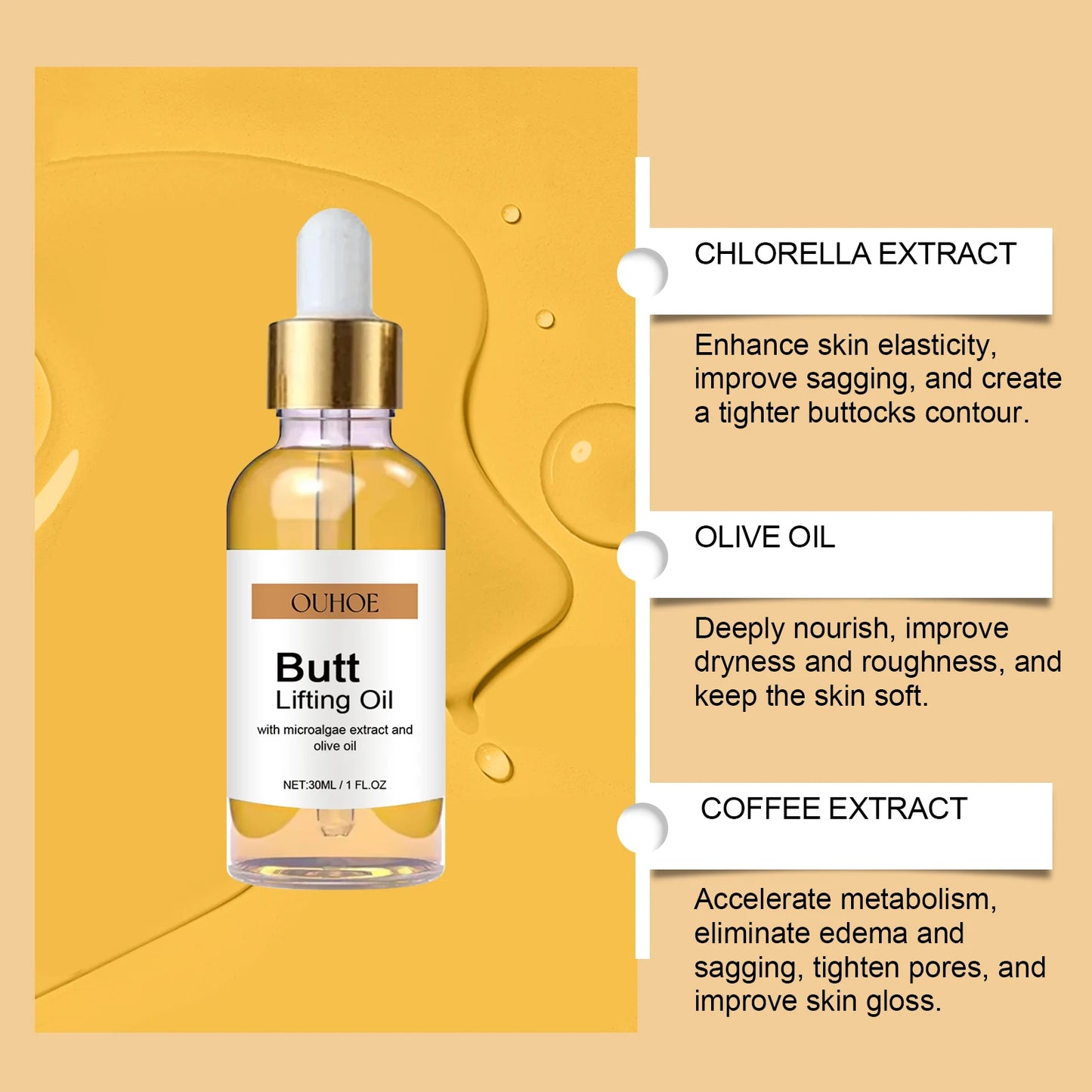 Buttock Enlargement Oil Hip Lifting Growth Firming Nourishing Moisturize Skin Tighten Pores Enhance Elasticity Body Massage Care Peaceful Pleasures Health and Wellness